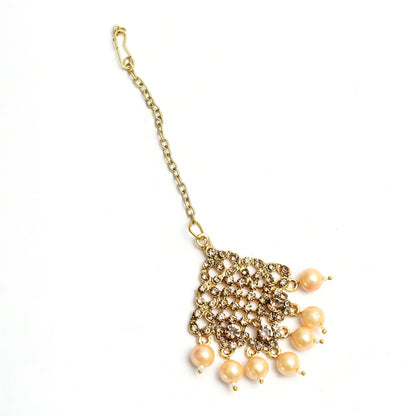 Gold-Plated Golden Necklace & Pearls with Earrings ,Tikka Jkms_160