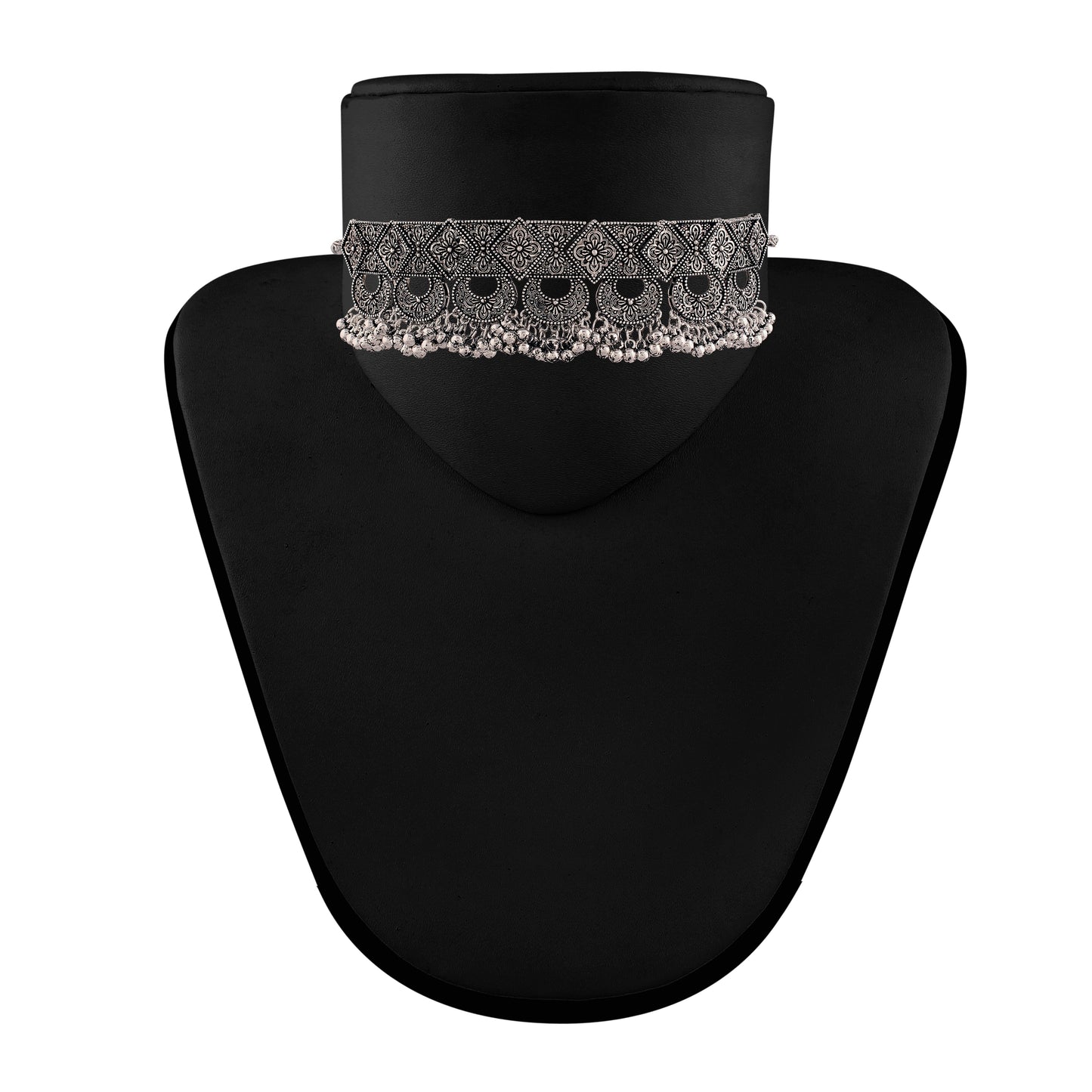 Women's Oxidised Silver Plated Afghani Choker Necklace Jewellery Set