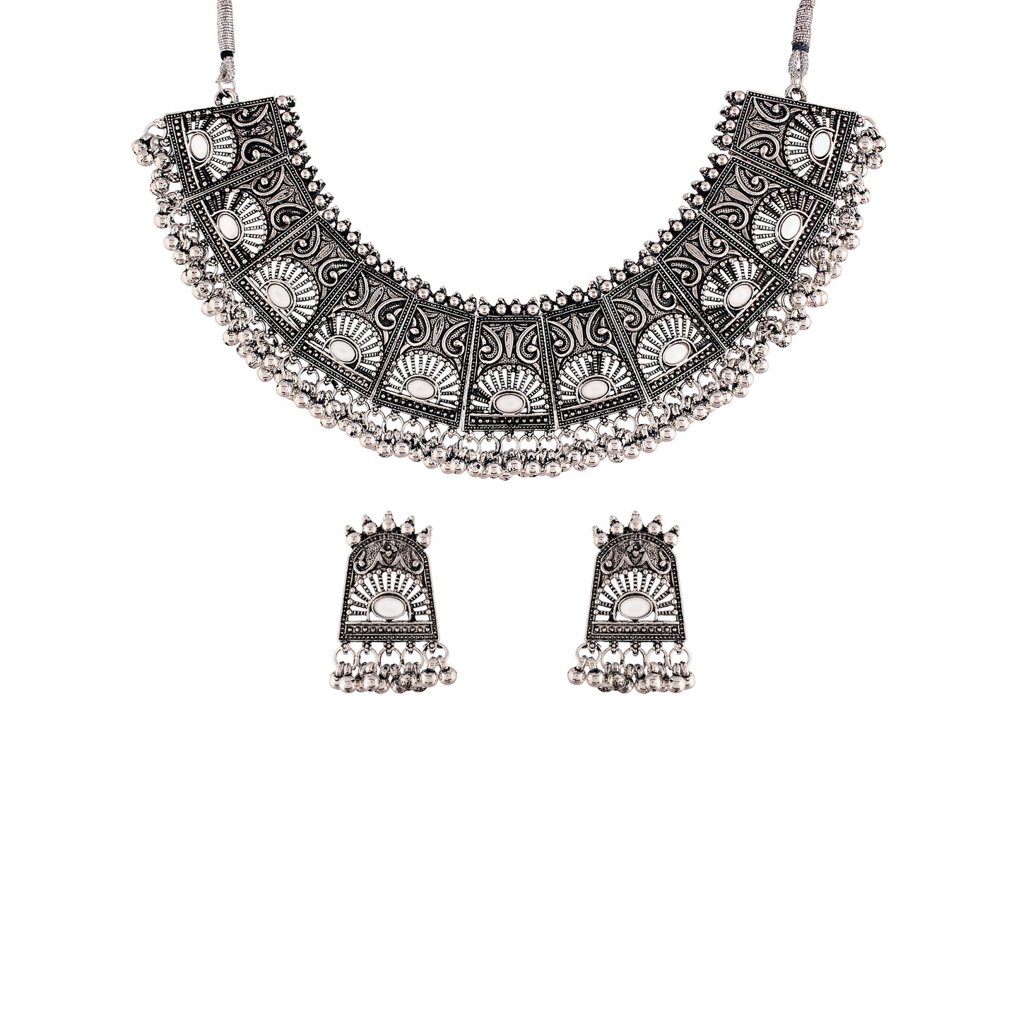 Women's Oxidised Silver Plated Afghani Choker Necklace Jewellery Set