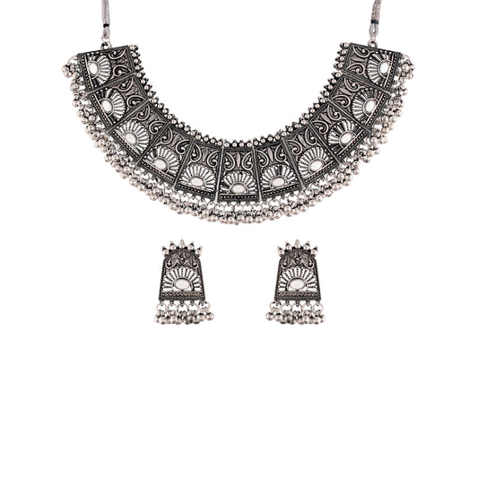 Women's Oxidised Silver Plated Afghani Choker Necklace Jewellery Set