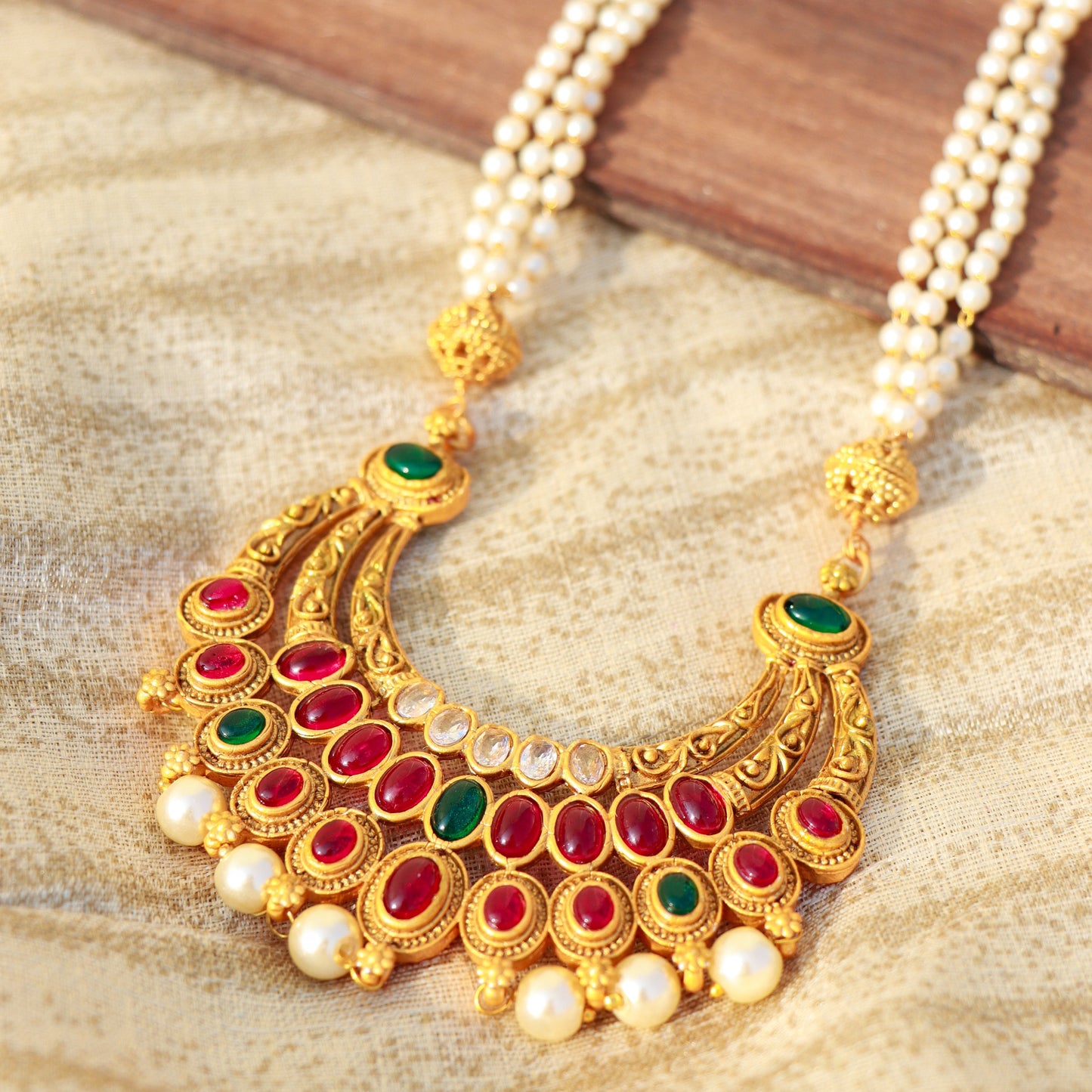 Women's 18k Rajwadi Gold Plated Brass Temple Choker Necklace