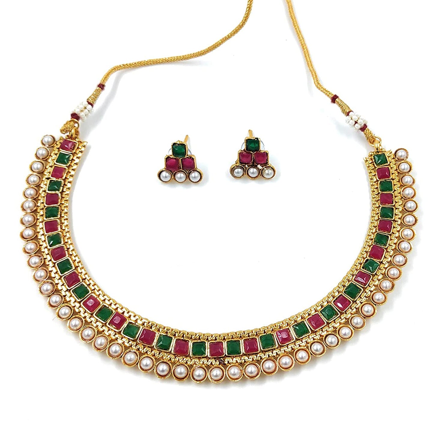 Women's Gold Plated Traditional Multi Choker Necklace Jewellery Set