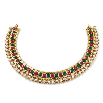 Women's Gold Plated Traditional Multi Choker Necklace Jewellery Set