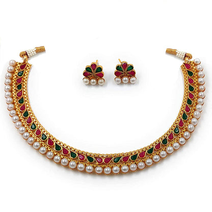 Women's Gold Plated Traditional Multi Choker Necklace Jewellery Set