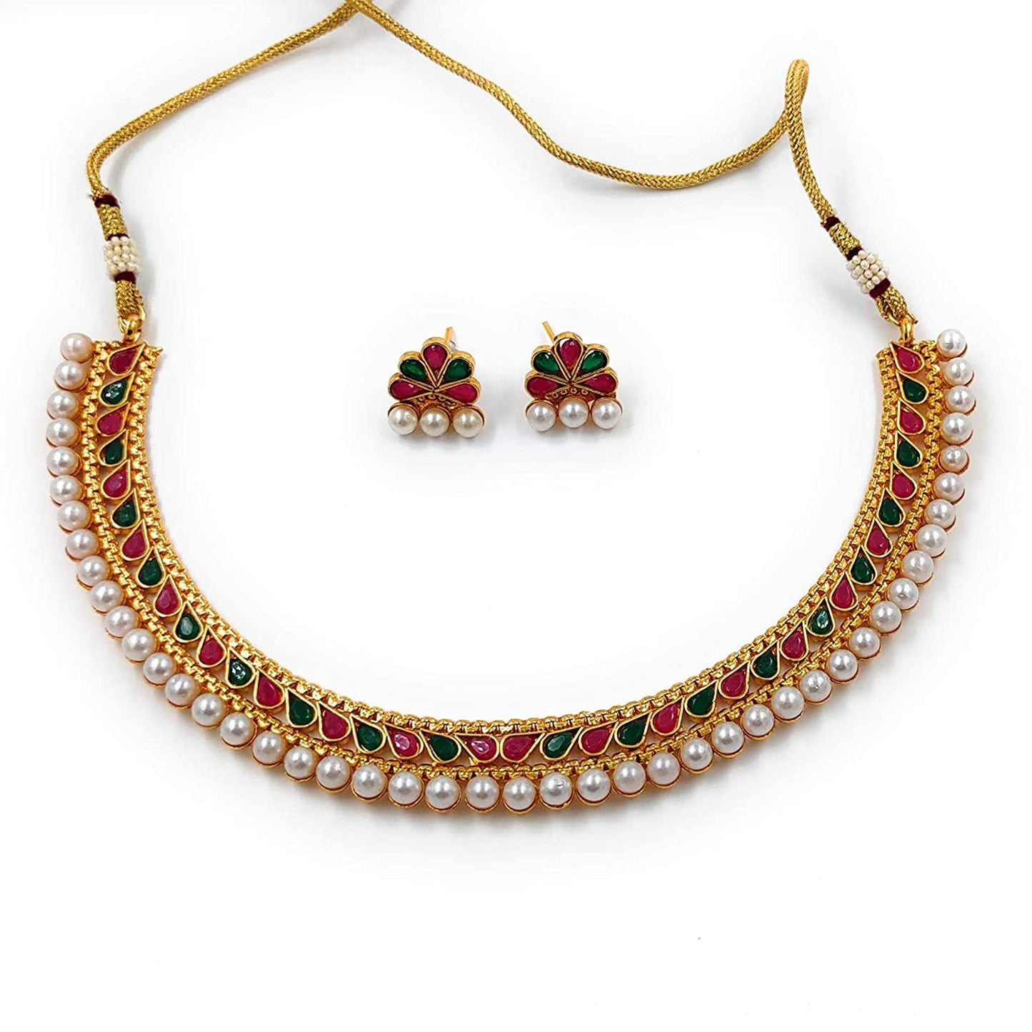 Women's Gold Plated Traditional Multi Choker Necklace Jewellery Set