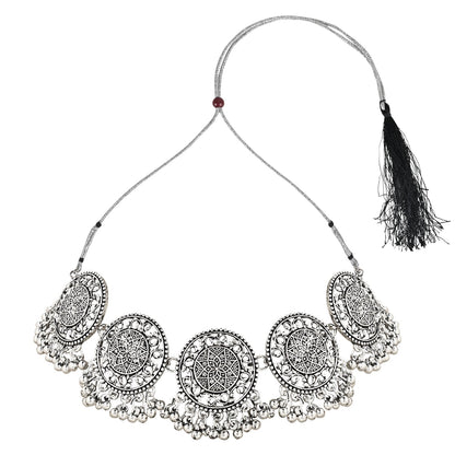 Women's Antique Silver Oxidized Ethnic Traditional Afghani Choker Necklace Jewellery Set