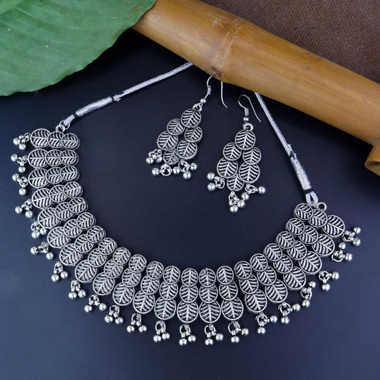 Women's Antique Silver Oxidized Ethnic Traditional Afghani Choker Necklace Jewellery Set