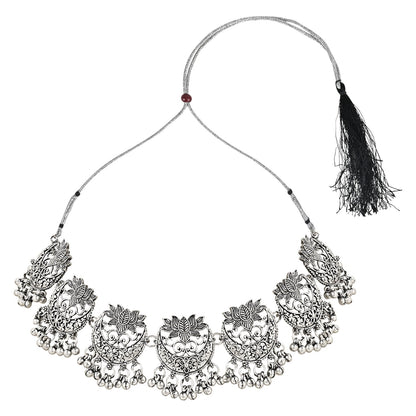 Women's Antique Silver Oxidized Ethnic Traditional Afghani Choker Necklace Jewellery Set