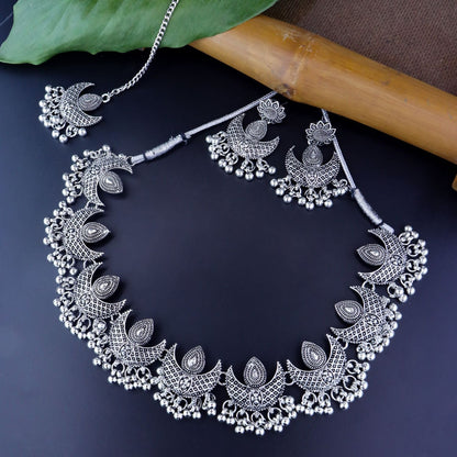 Women's Antique Silver Oxidized Ethnic Traditional Afghani Choker Necklace Jewellery Set