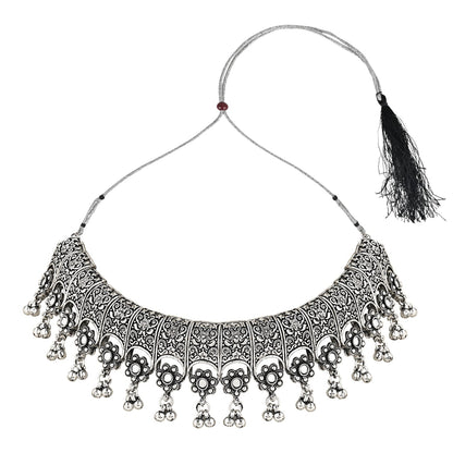 Women's Antique Silver Oxidized Ethnic Traditional Afghani Choker Necklace Jewellery Set