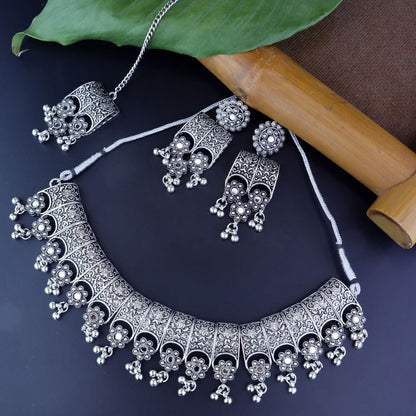 Women's Antique Silver Oxidized Ethnic Traditional Afghani Choker Necklace Jewellery Set