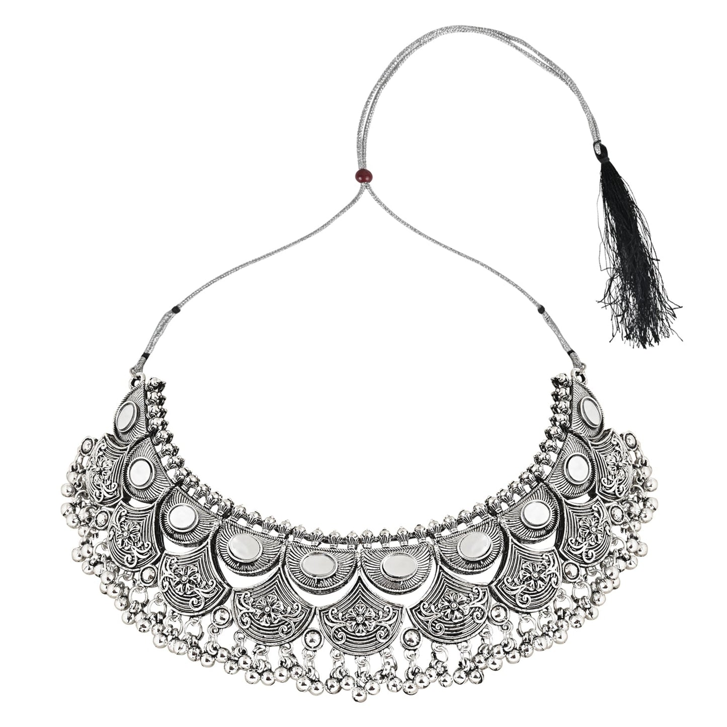 Women's Antique Silver Oxidized Ethnic Traditional Afghani Choker Necklace Jewellery Set