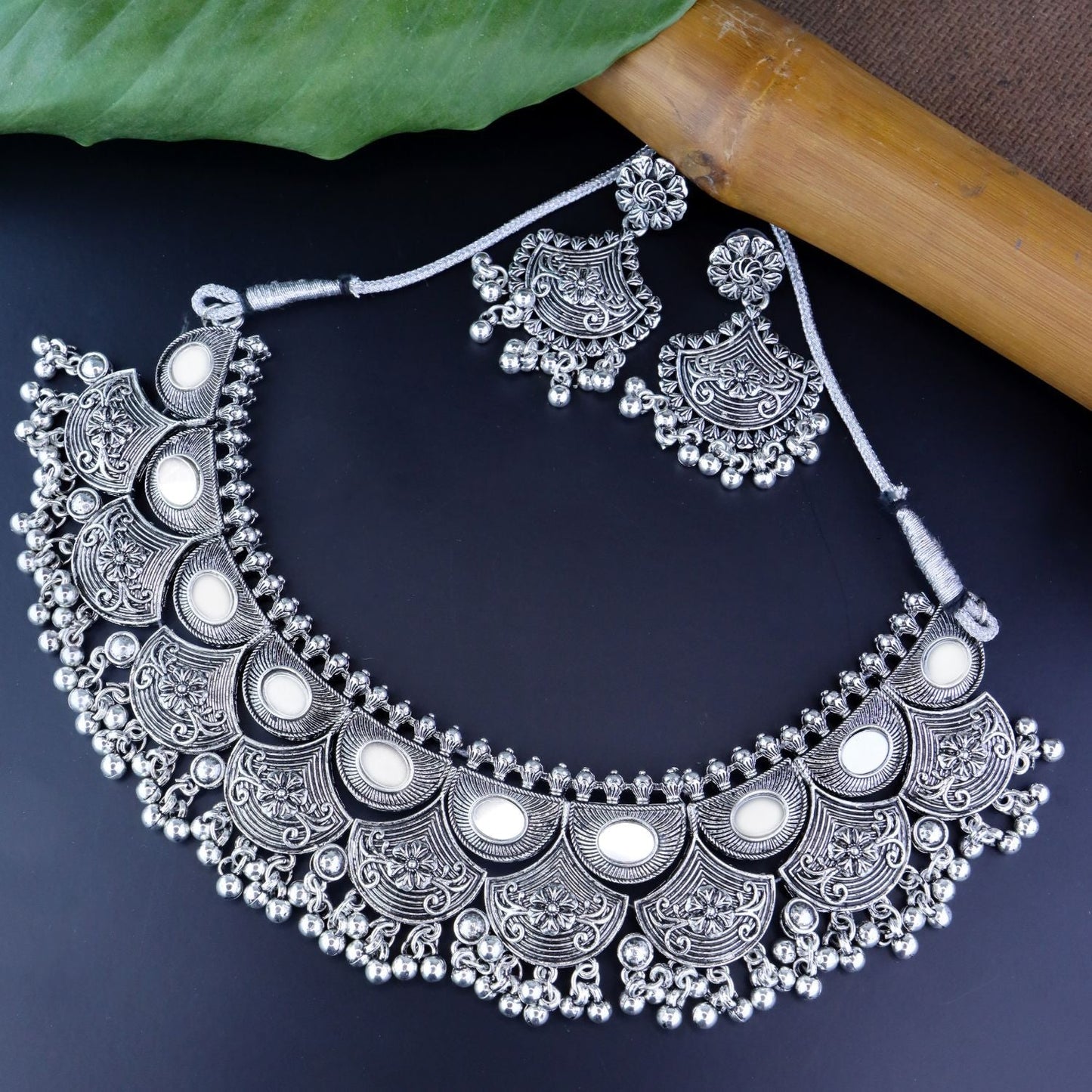 Women's Antique Silver Oxidized Ethnic Traditional Afghani Choker Necklace Jewellery Set