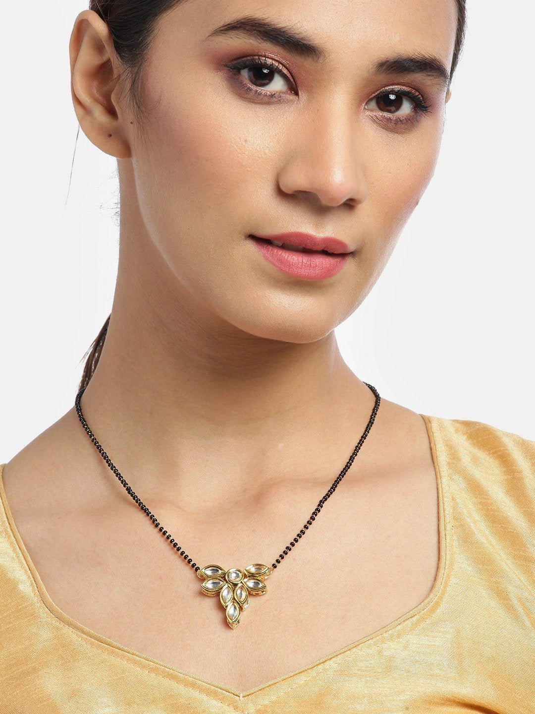 Women's Gold Plated Kundan Studded Floral Mangalsutra