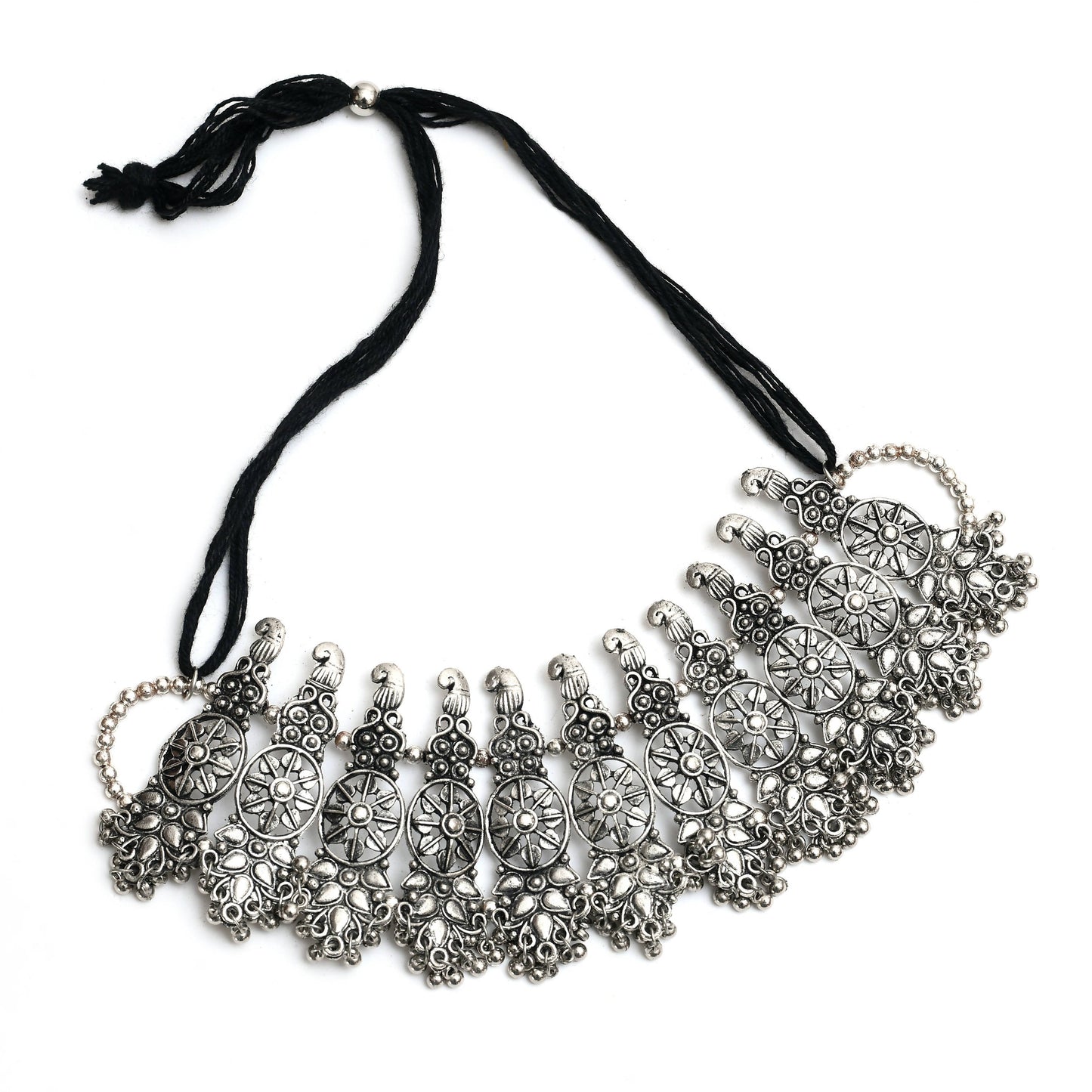 Silver-Plated Oxidised Necklace & Earrings Jkms_107