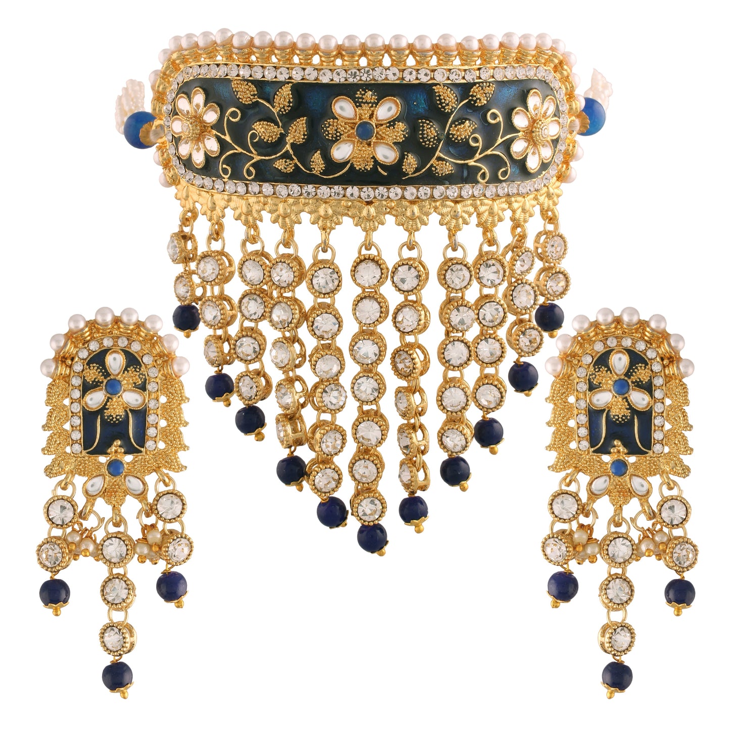 Women's gold plated handcrafted enamel meena work traditional choker with stone studded  jewellery set ml123g