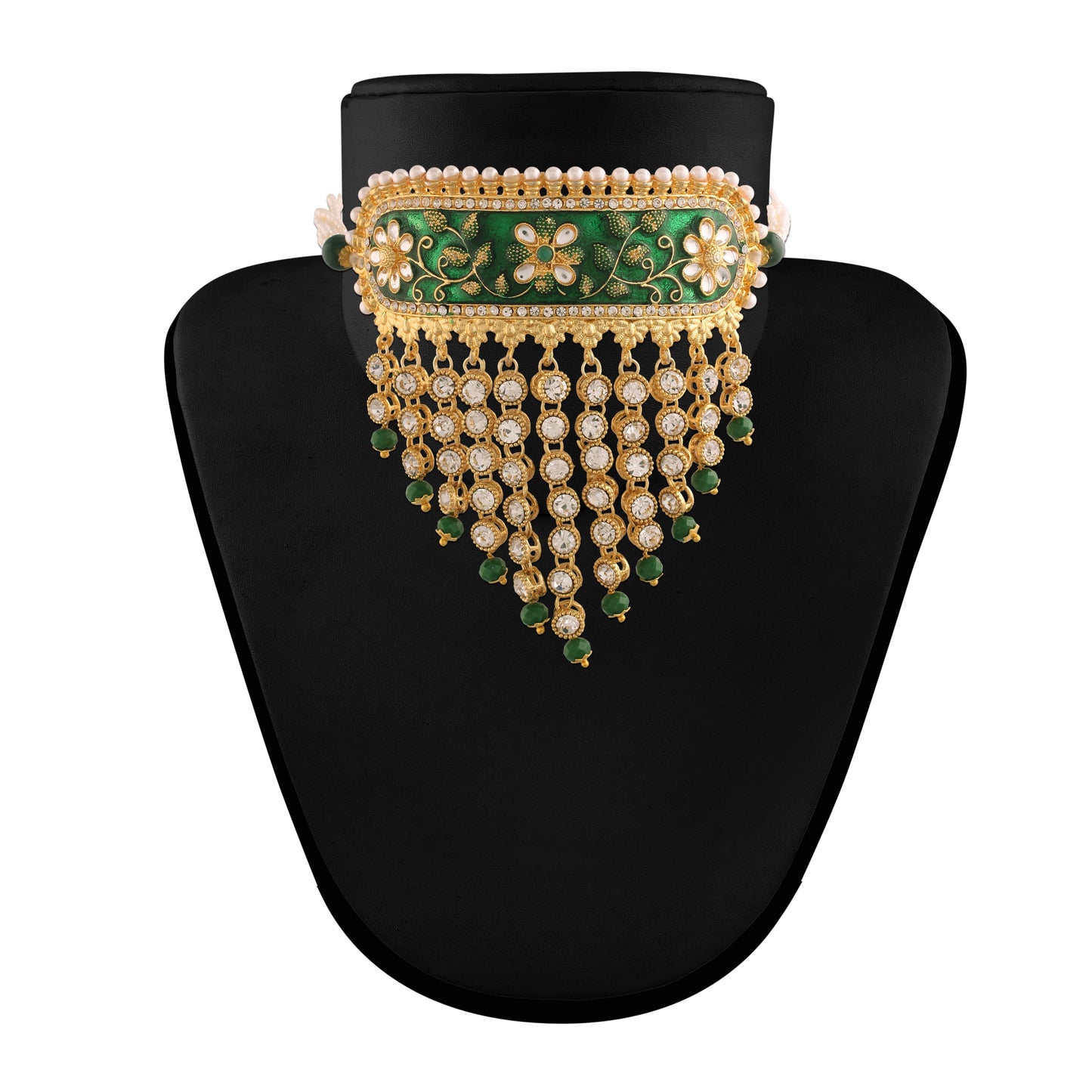 Women's gold plated handcrafted enamel meena work traditional choker with stone studded  jewellery set ml123g