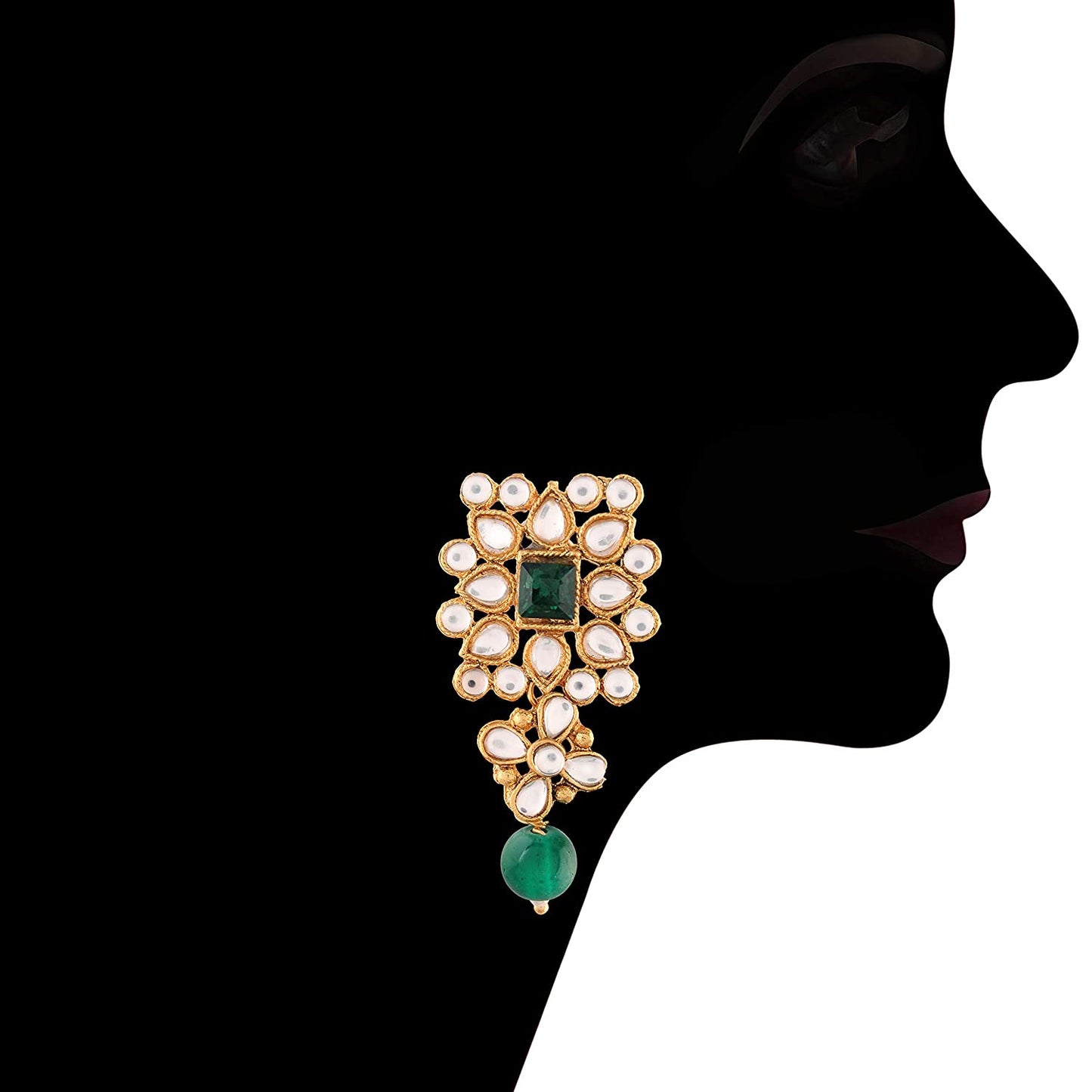 Women's Gold Plated Green Pearl & Kundan Studded Choker Necklace Set with Earrings & Maang Tikka