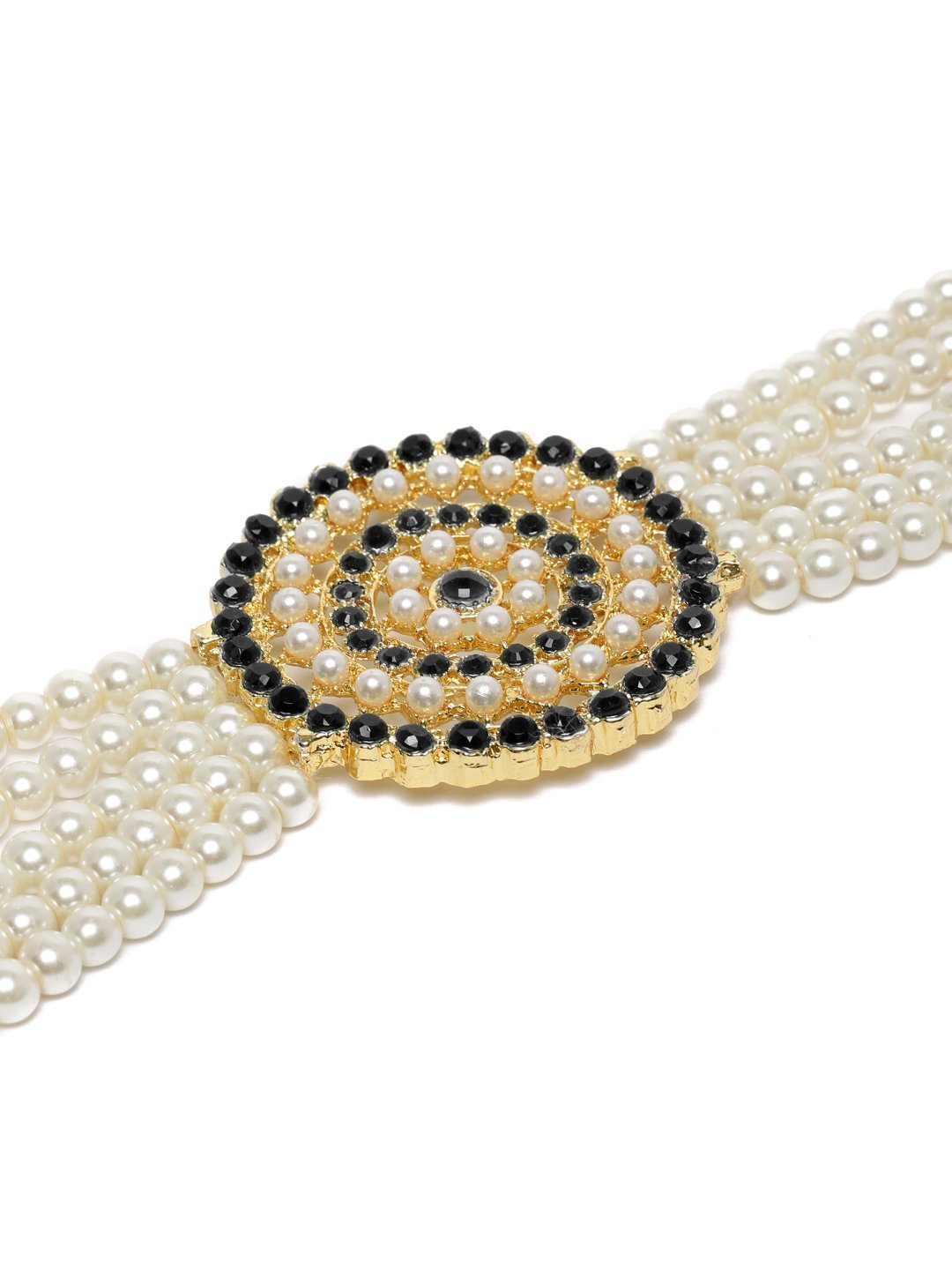 Women's Gold Plated White & Black Light Weight Pearl Beaded Choker Necklace Set