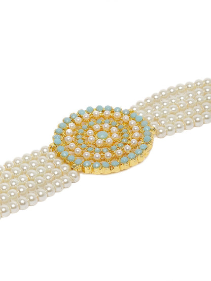 Women's Gold Plated Turquoise Light Weight Pearl Beaded Choker Necklace Set