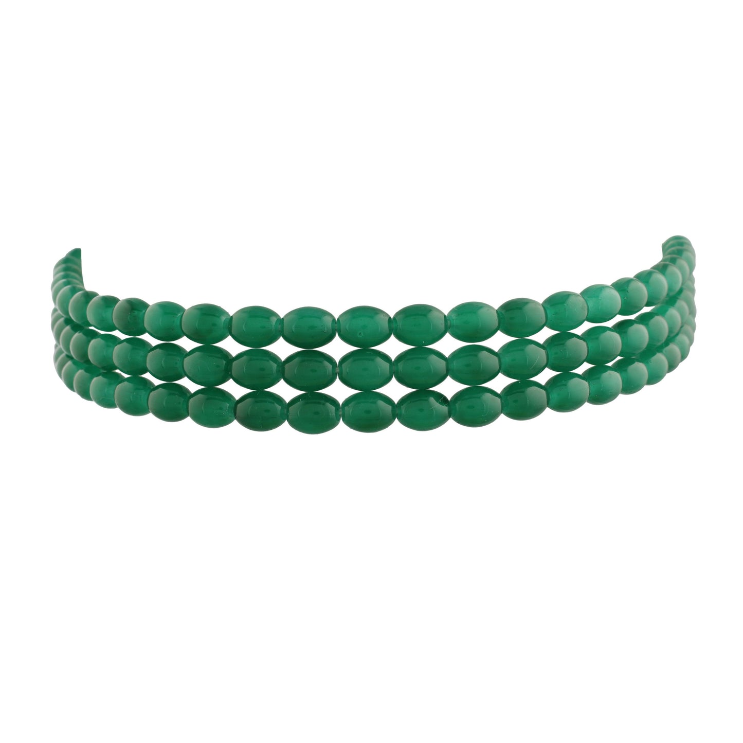 Women's Gold Plated Green Handcrafted 3 Layer Light Weighted Emerald Pearl Choker Necklace Set