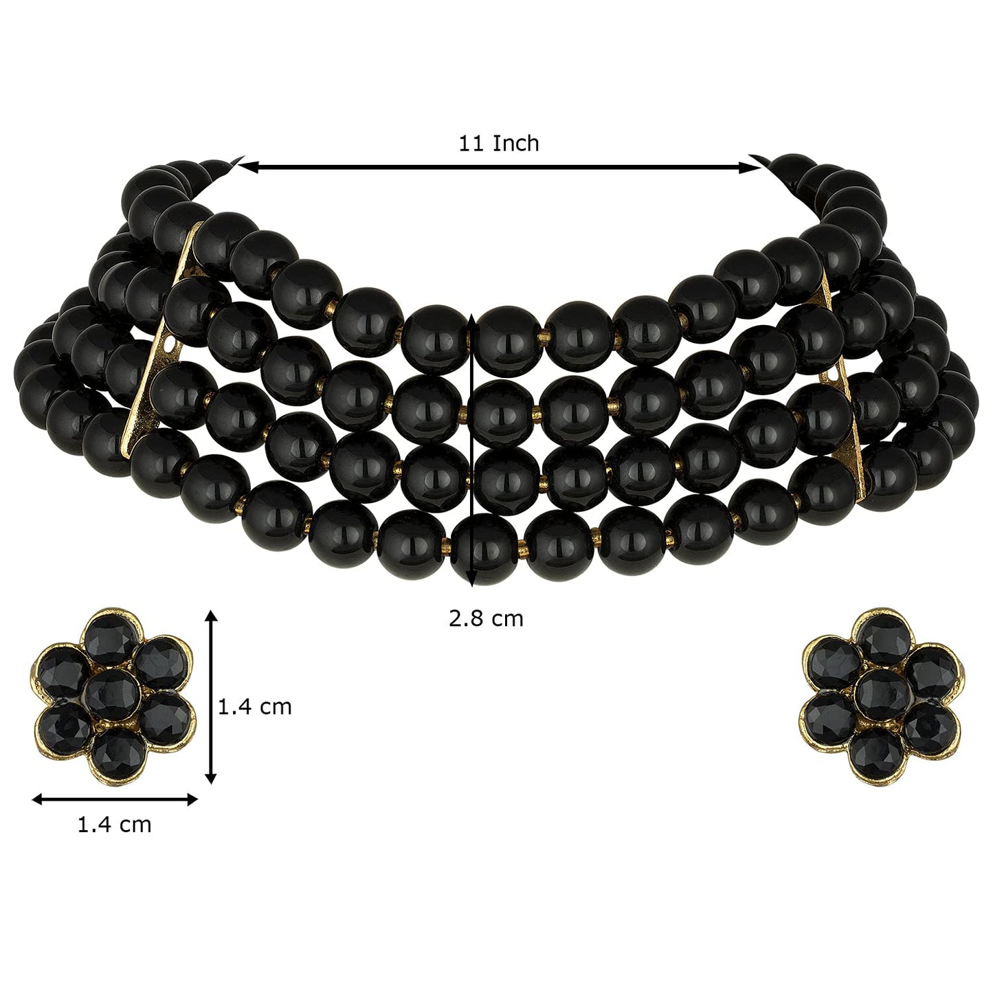 Women's 18k Gold Plated Black Pearl Beaded Choker Set