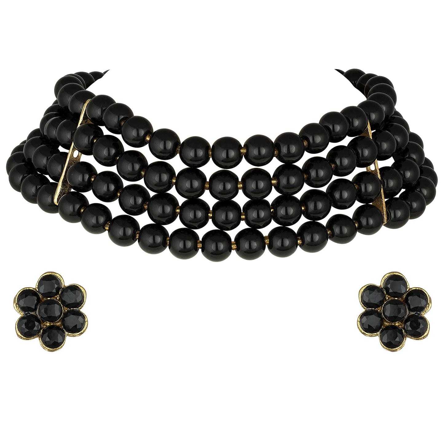 Women's 18k Gold Plated Black Pearl Beaded Choker Set