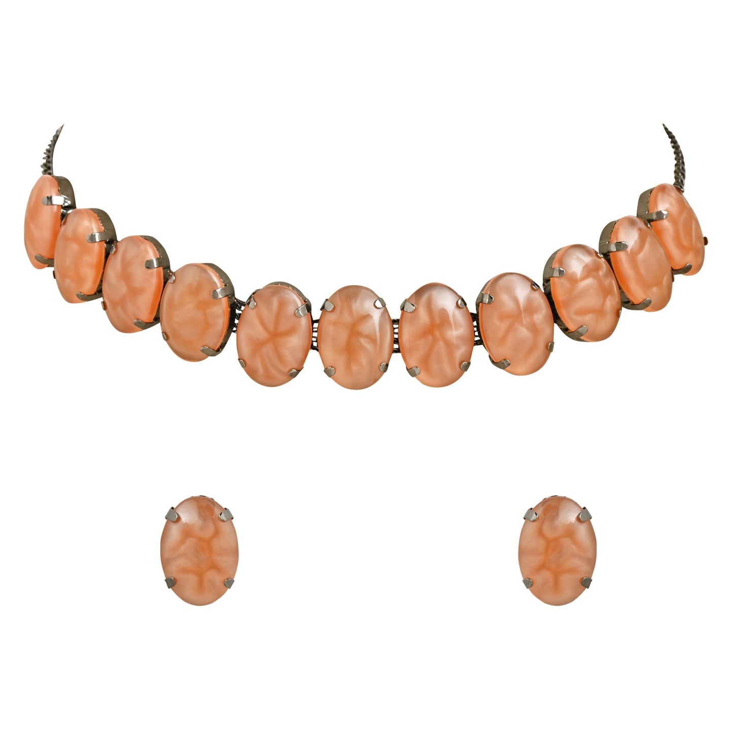 Women's Glamorous Fashionable Eye-Catching Peach Beaded Choker and Earrings Set