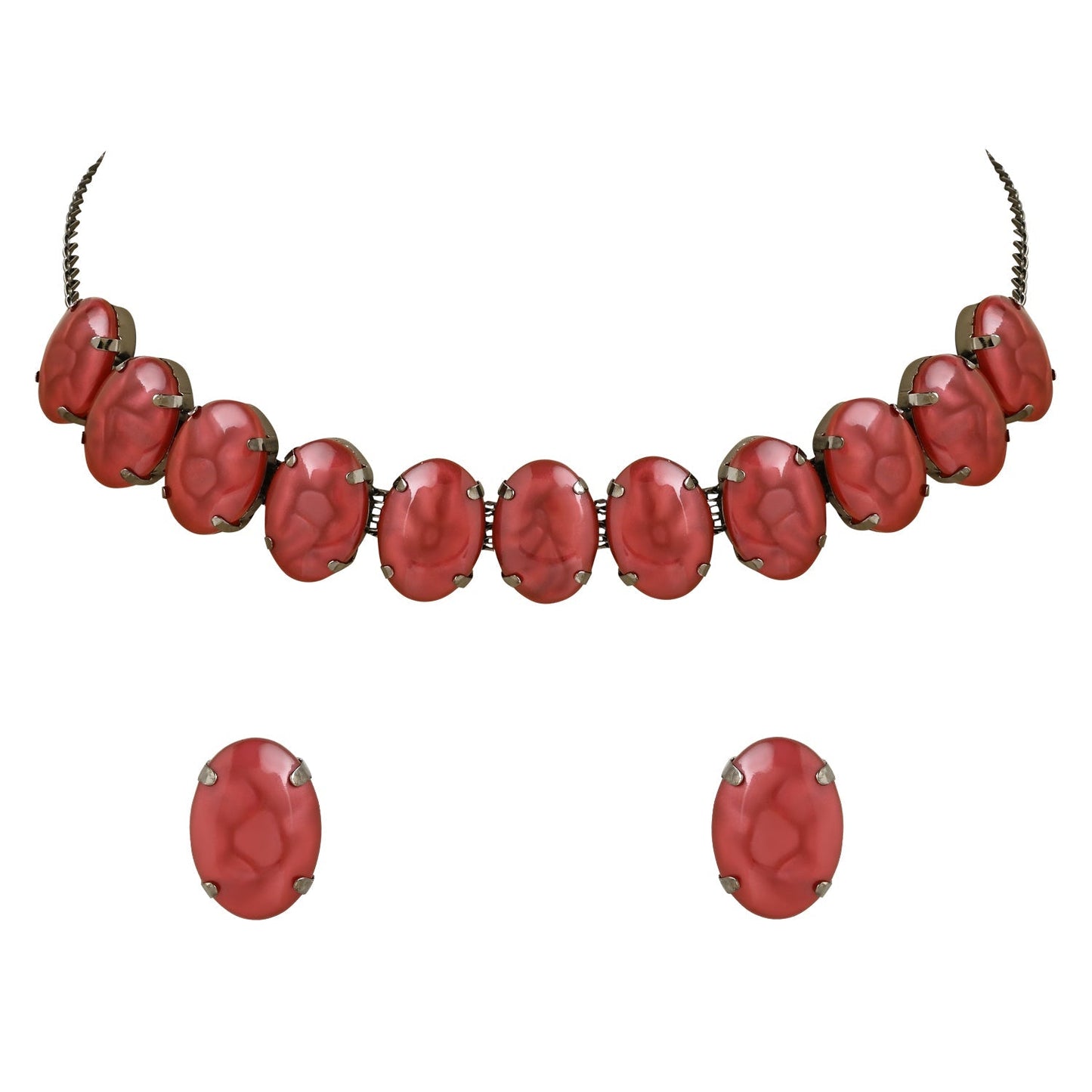 Women's Glamorous Fashionable Eye-Catching Red Beaded Choker and Earrings Set