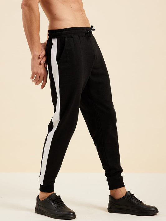 Men's Black Relax Fit Side Tape Joggers - LYUSH-MASCLN