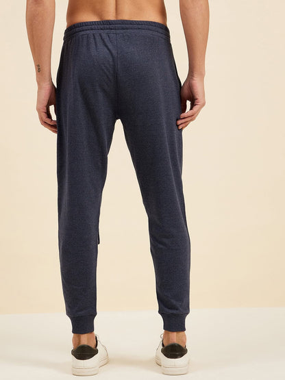 Men's Blue Melange Pocket Detail Joggers - LYUSH-MASCLN