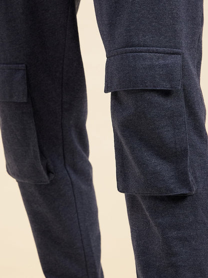 Men's Blue Melange Pocket Detail Joggers - LYUSH-MASCLN