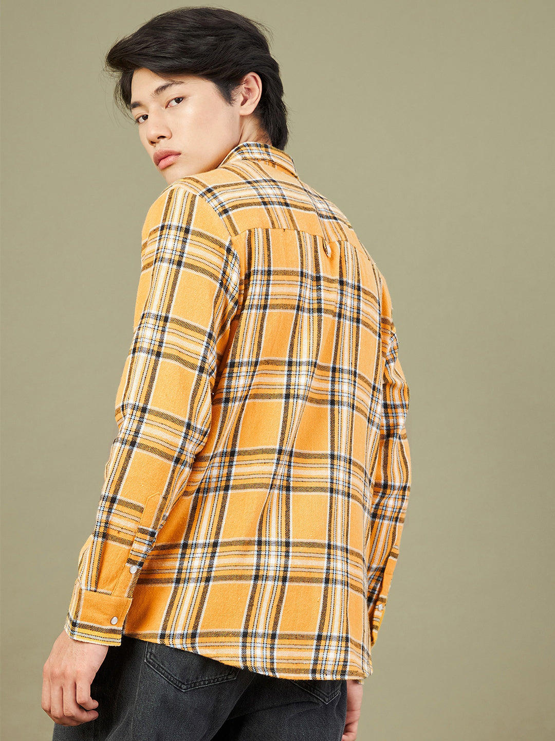 Men's Yellow & White Check Oversized Shirt - LYUSH-MASCLN