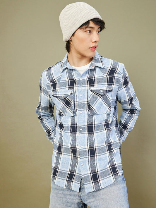 Men's Blue & Navy Check Oversized Shirt - LYUSH-MASCLN