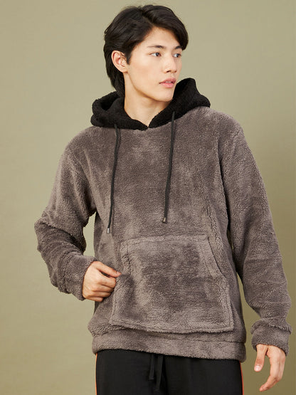 Men's Charcoal Grey Fur Colorblock Hoodie - LYUSH-MASCLN