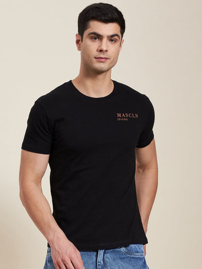 Men's Black Slim Fit MASCLN ORIGINAL T-Shirt - LYUSH-MASCLN