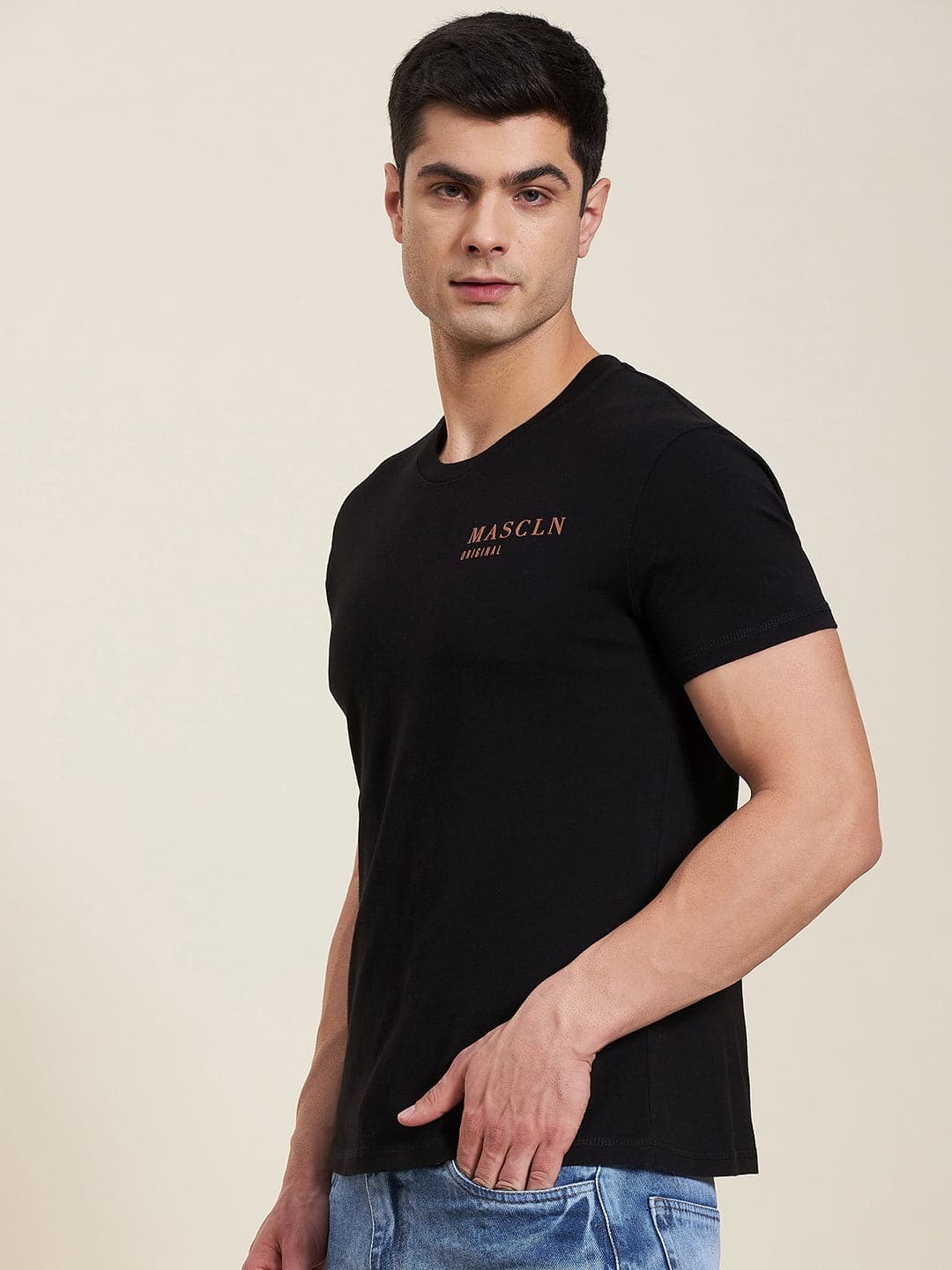 Men's Black Slim Fit MASCLN ORIGINAL T-Shirt - LYUSH-MASCLN