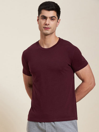 Men's Burgundy Slim Fit Back Printed MASCLN Logo T-Shirt - LYUSH-MASCLN