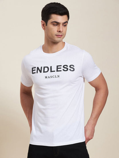 Men's White ENDLESS Regular Fit T-Shirt - LYUSH-MASCLN