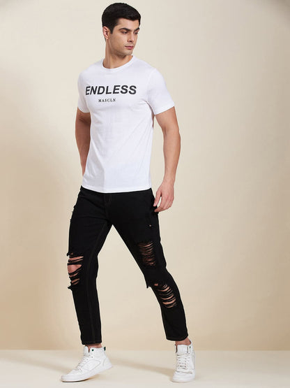 Men's White ENDLESS Regular Fit T-Shirt - LYUSH-MASCLN