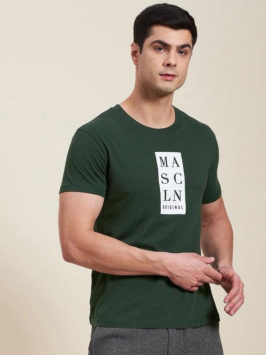 Men's Olive Vertical MASCLN Slim Fit T-Shirt - LYUSH-MASCLN