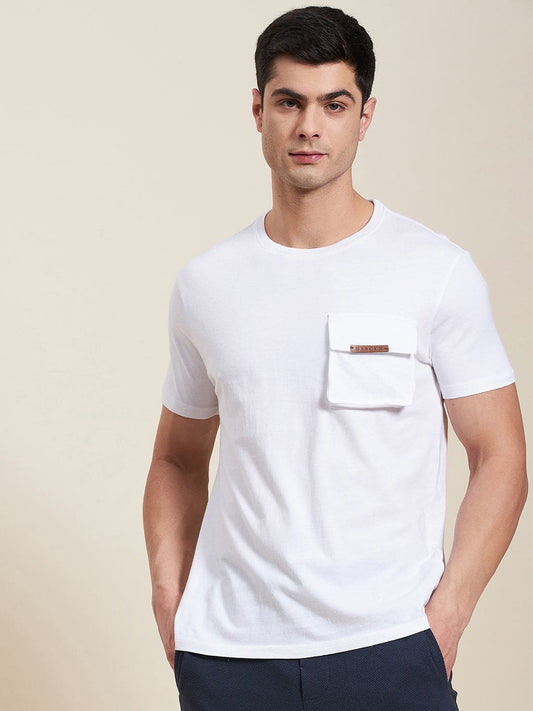 Men's White Box Pocket Regular T-Shirt - LYUSH-MASCLN