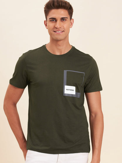 Men's Olive Viscose NOTHING T-Shirt - LYUSH-MASCLN