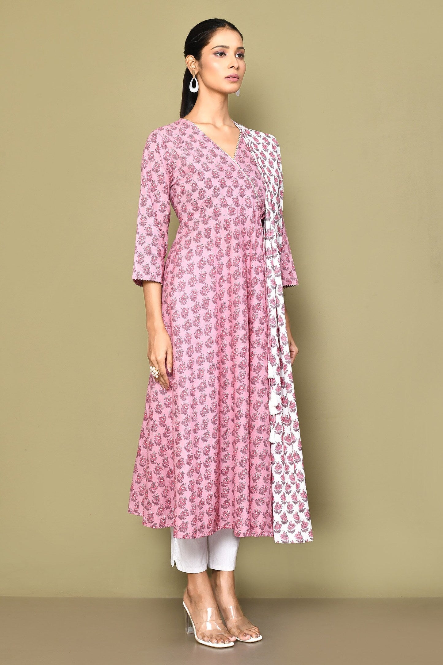 Women's Cotton Floral Print Anarkali Kurta With Dupatta