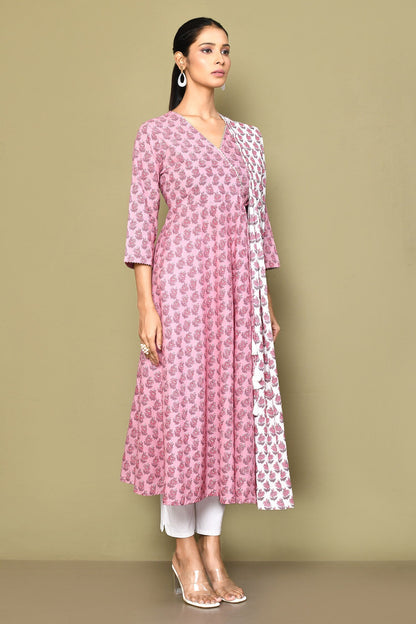 Women's Cotton Floral Print Anarkali Kurta With Dupatta