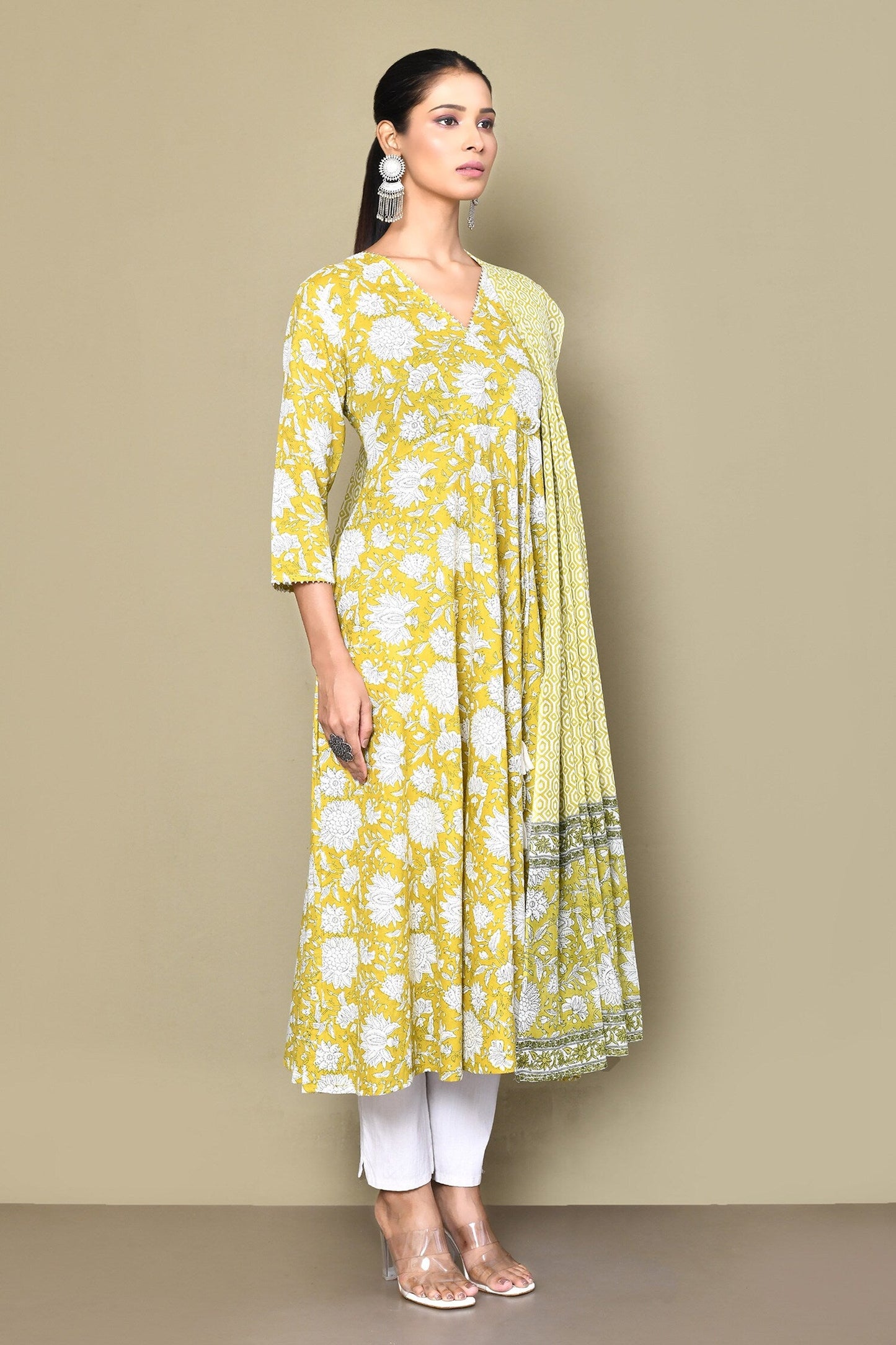 Women's Cotton Floral Print Anarkali Kurta With Dupatta