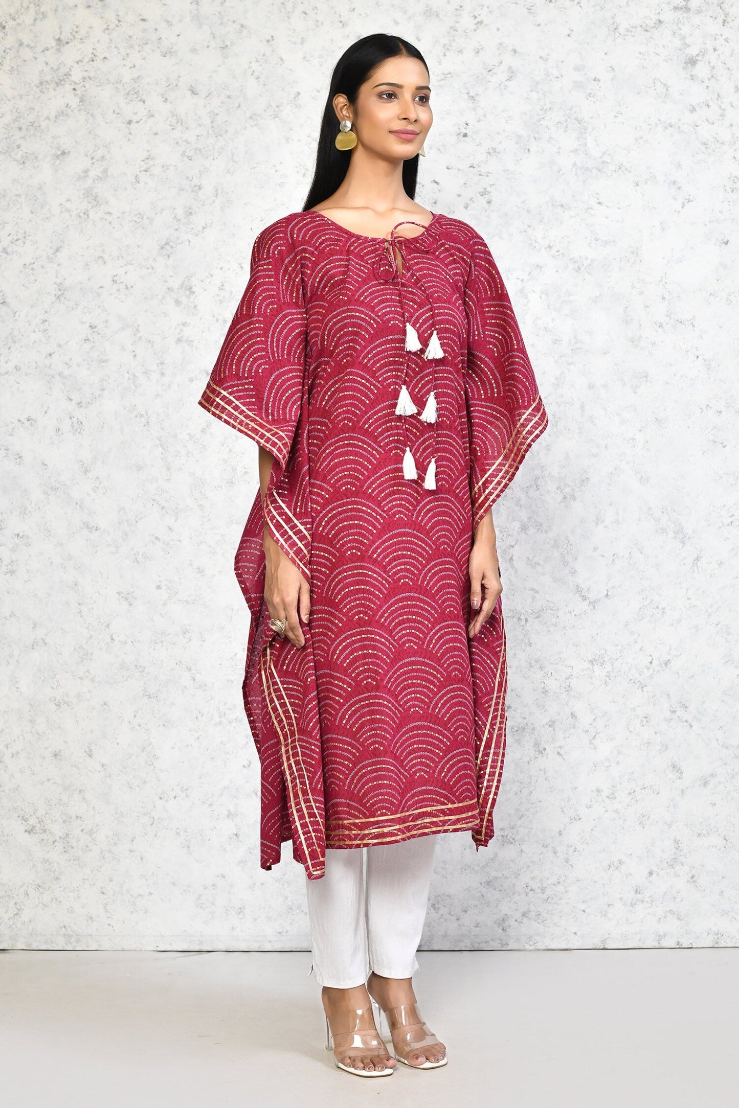 Women's Floral Printed Cotton Kaftan Kurta In Magenta