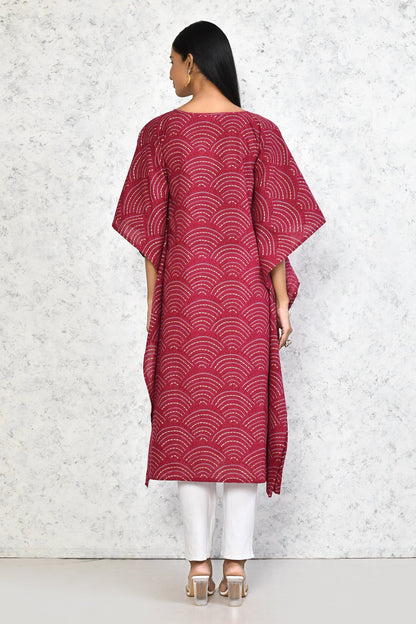 Women's Floral Printed Cotton Kaftan Kurta In Magenta