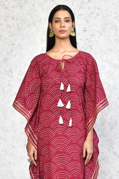 Women's Floral Printed Cotton Kaftan Kurta In Magenta