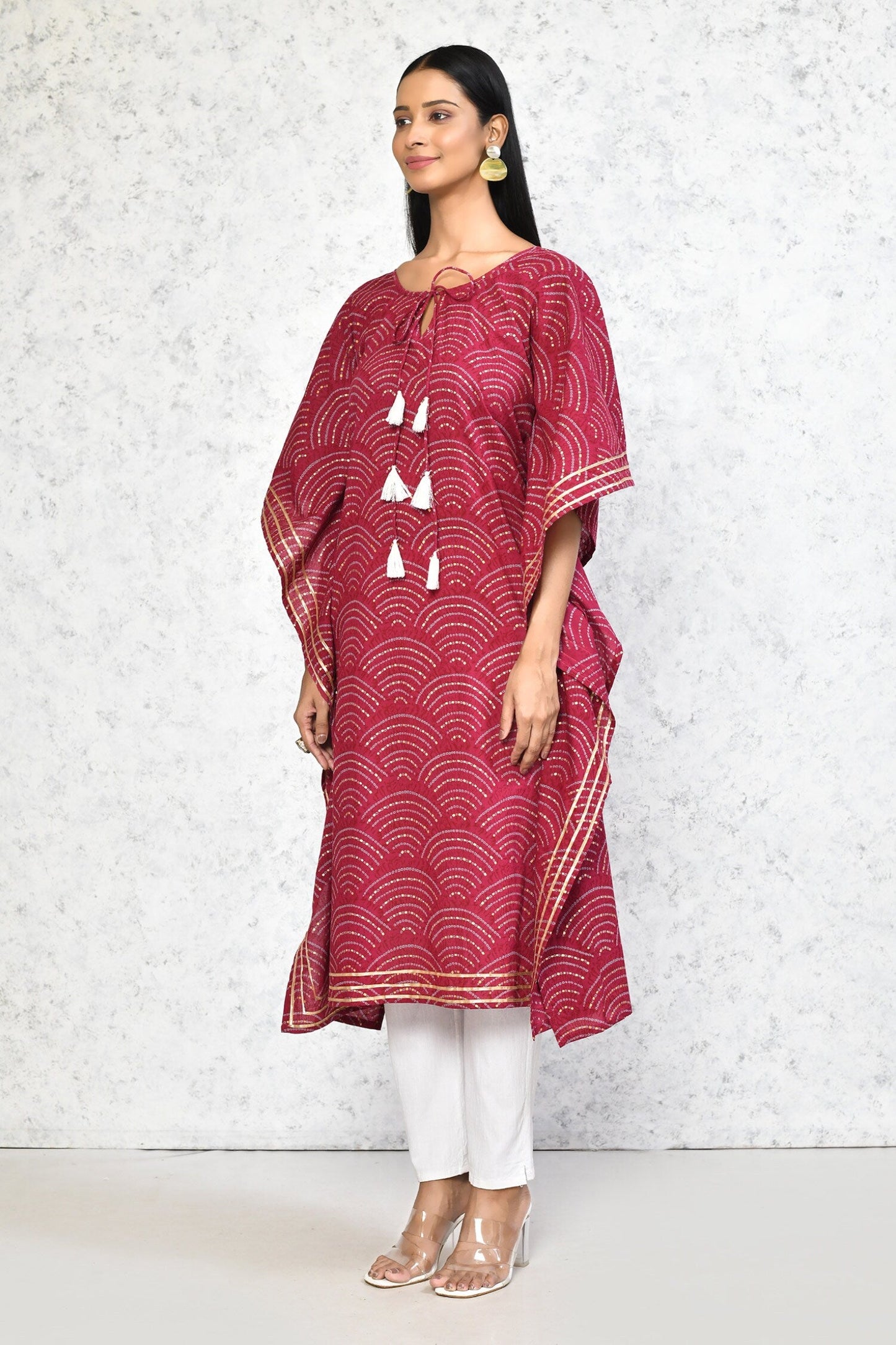 Women's Floral Printed Cotton Kaftan Kurta In Magenta